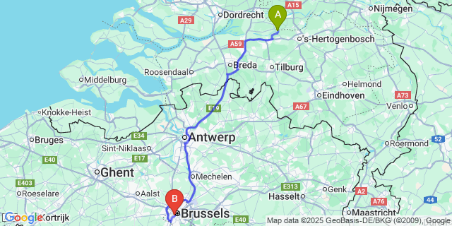 Map: Brussels Midi Train Station to Heusden
