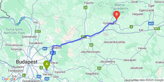 Map: Budapest Airport (BUD), Ferihegy, Liszt Ferenc to Abasár