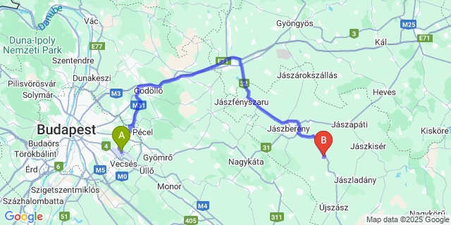 Map: Budapest Airport (BUD), Ferihegy, Liszt Ferenc to Alattyán