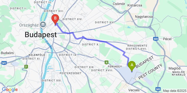 Map: Budapest Airport (BUD), Ferihegy, Liszt Ferenc to Alice Hotel