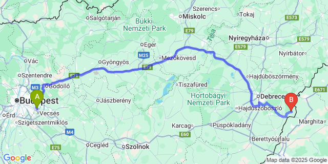 Map: Budapest Airport (BUD), Ferihegy, Liszt Ferenc to Álmosd