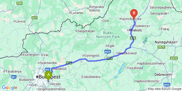 Map: Budapest Airport (BUD), Ferihegy, Liszt Ferenc to Alsóvadász