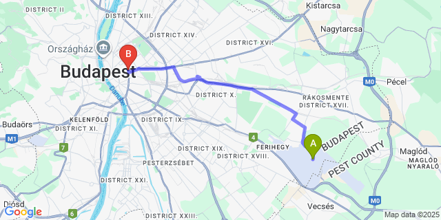 Map: Budapest Airport (BUD), Ferihegy, Liszt Ferenc to Anantara New York Palace Budapest