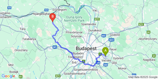 Map: Budapest Airport (BUD), Ferihegy, Liszt Ferenc to Annavölgy