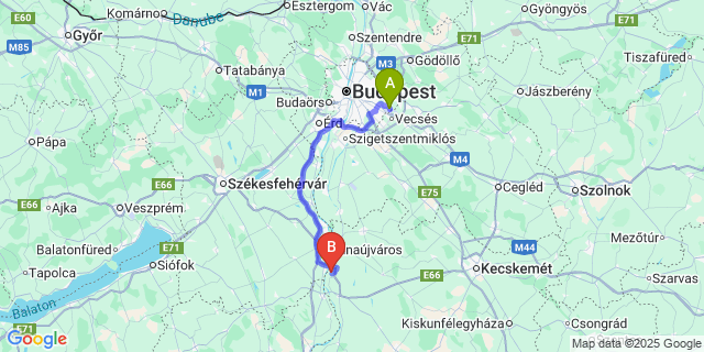 Map: Budapest Airport (BUD), Ferihegy, Liszt Ferenc to Apostag