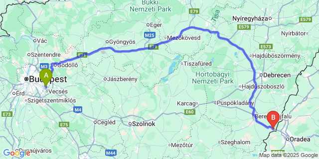 Map: Budapest Airport (BUD), Ferihegy, Liszt Ferenc to Ártánd