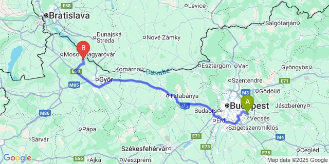 Map: Budapest Airport (BUD), Ferihegy, Liszt Ferenc to Ásványráró