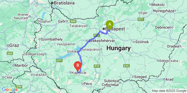 Map: Budapest Airport (BUD), Ferihegy, Liszt Ferenc to Attala
