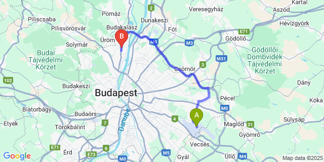 Map: Budapest Airport (BUD), Ferihegy, Liszt Ferenc to Attila Hotel Budapest