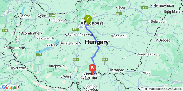 Map: Budapest Airport (BUD), Ferihegy, Liszt Ferenc to Bácsszőlős