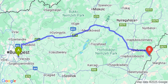 Map: Budapest Airport (BUD), Ferihegy, Liszt Ferenc to Bagamér