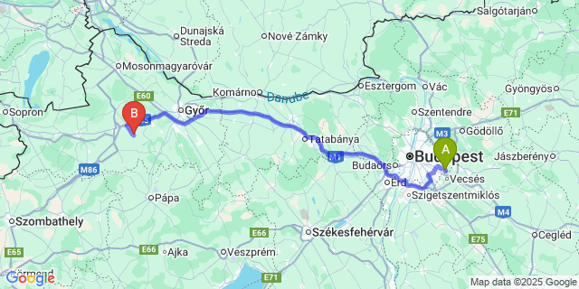 Map: Budapest Airport (BUD), Ferihegy, Liszt Ferenc to Bágyogszovát