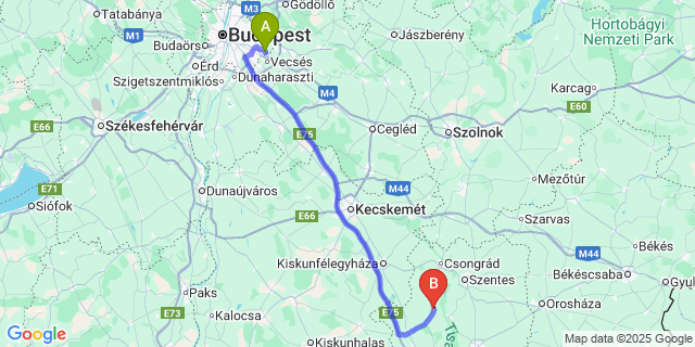 Map: Budapest Airport (BUD), Ferihegy, Liszt Ferenc to Baks