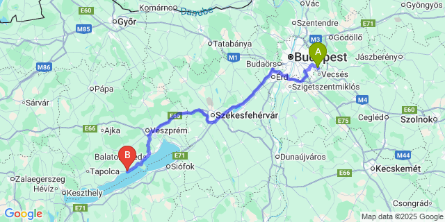 Map: Budapest Airport (BUD), Ferihegy, Liszt Ferenc to Balatonakali