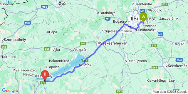 Map: Budapest Airport (BUD), Ferihegy, Liszt Ferenc to Balatonmáriafürdő