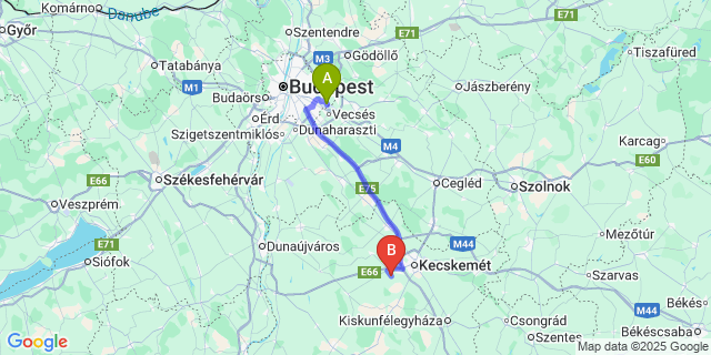 Map: Budapest Airport (BUD), Ferihegy, Liszt Ferenc to Ballószög