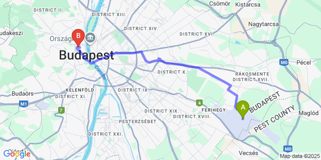 Map: Budapest Airport (BUD), Ferihegy, Liszt Ferenc to Baltazár Boutique Hotel by Zsidai Hotels