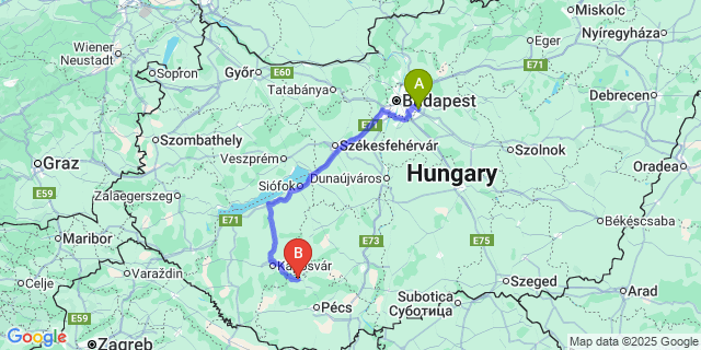 Map: Budapest Airport (BUD), Ferihegy, Liszt Ferenc to Baranyajenő