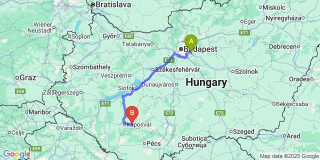 Map: Budapest Airport (BUD), Ferihegy, Liszt Ferenc to Baté