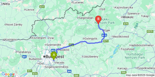 Map: Budapest Airport (BUD), Ferihegy, Liszt Ferenc to Bátor