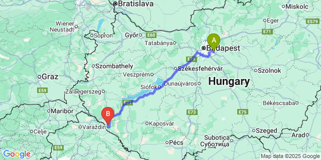 Map: Budapest Airport (BUD), Ferihegy, Liszt Ferenc to Belezna