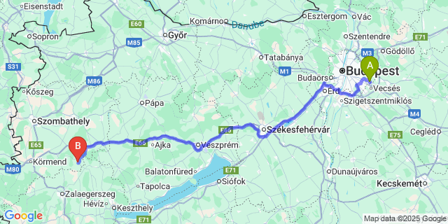 Map: Budapest Airport (BUD), Ferihegy, Liszt Ferenc to Bérbaltavár