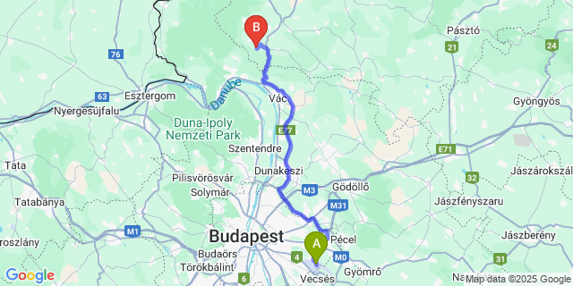 Map: Budapest Airport (BUD), Ferihegy, Liszt Ferenc to Berkenye
