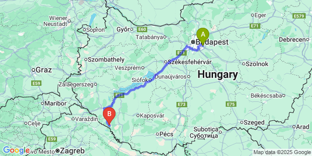 Map: Budapest Airport (BUD), Ferihegy, Liszt Ferenc to Berzence