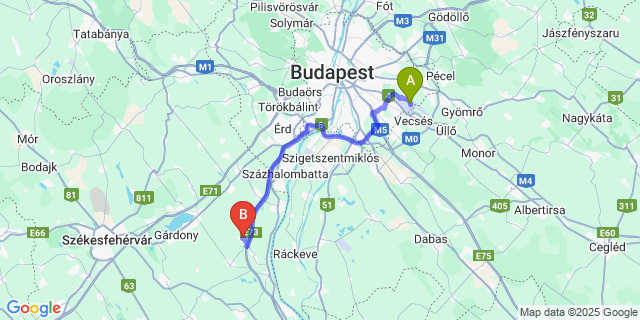 Map: Budapest Airport (BUD), Ferihegy, Liszt Ferenc to Besnyő