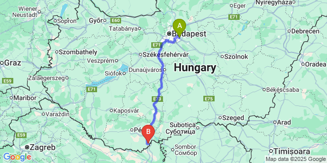 Map: Budapest Airport (BUD), Ferihegy, Liszt Ferenc to Bezedek