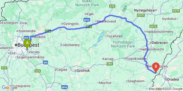 Map: Budapest Airport (BUD), Ferihegy, Liszt Ferenc to Biharkeresztes