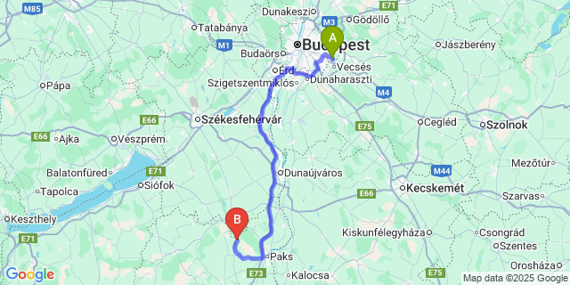 Map: Budapest Airport (BUD), Ferihegy, Liszt Ferenc to Bikács
