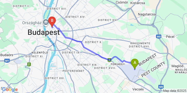 Map: Budapest Airport (BUD), Ferihegy, Liszt Ferenc to Bliss Residence & Spa