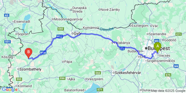 Map: Budapest Airport (BUD), Ferihegy, Liszt Ferenc to Bő