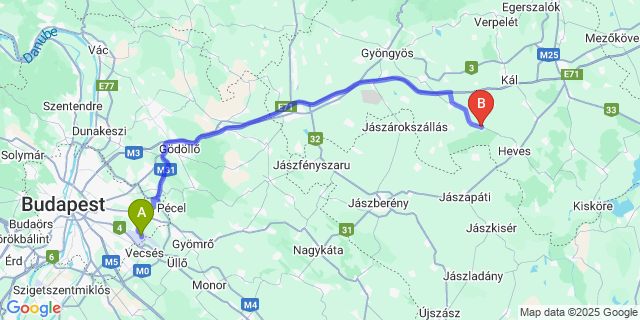 Map: Budapest Airport (BUD), Ferihegy, Liszt Ferenc to Boconád