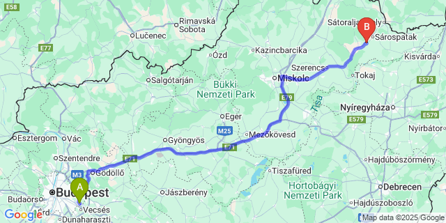 Map: Budapest Airport (BUD), Ferihegy, Liszt Ferenc to Bodrogolaszi