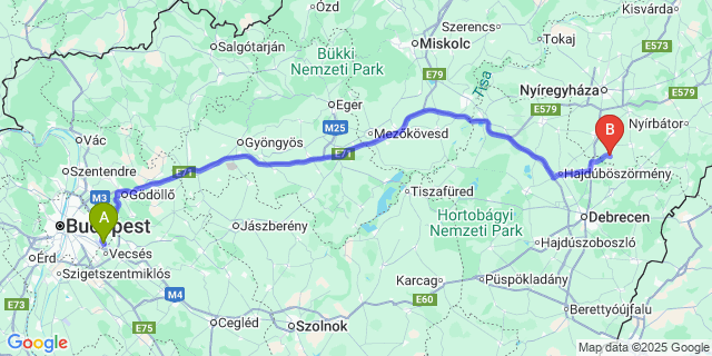Map: Budapest Airport (BUD), Ferihegy, Liszt Ferenc to Bököny