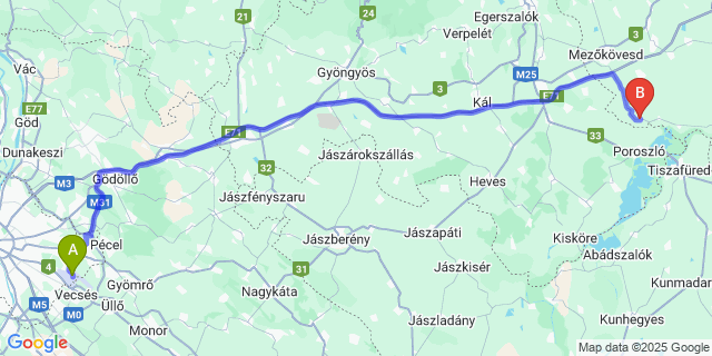 Map: Budapest Airport (BUD), Ferihegy, Liszt Ferenc to Borsodivánka