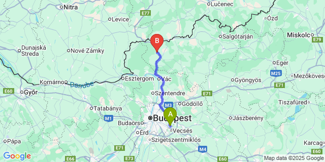 Map: Budapest Airport (BUD), Ferihegy, Liszt Ferenc to Borsosberény