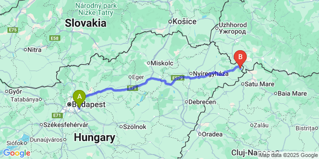 Map: Budapest Airport (BUD), Ferihegy, Liszt Ferenc to Botpalád