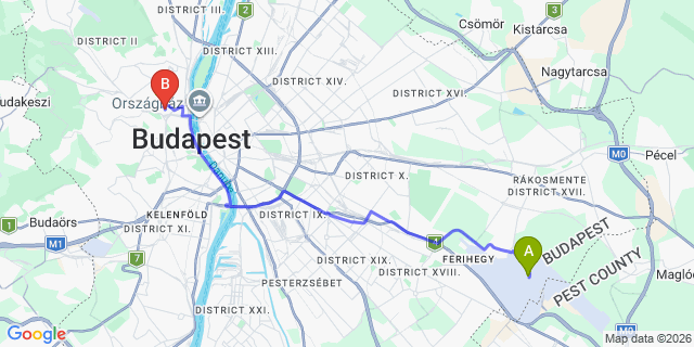 Map: Budapest Airport (BUD), Liszt Ferenc to Budapest 1024