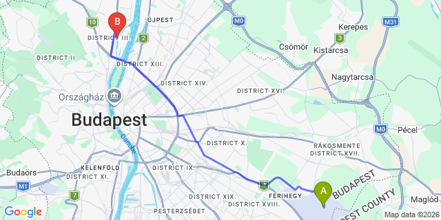Map: Budapest Airport (BUD), Liszt Ferenc to Budapest 1033