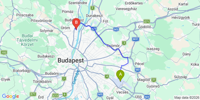 Map: Budapest Airport (BUD), Liszt Ferenc to Budapest 1039
