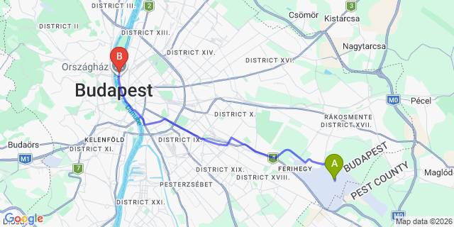 Map: Budapest Airport (BUD), Liszt Ferenc to Budapest 1055