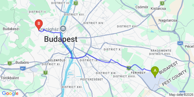 Map: Budapest Airport (BUD), Liszt Ferenc to Budapest 1125