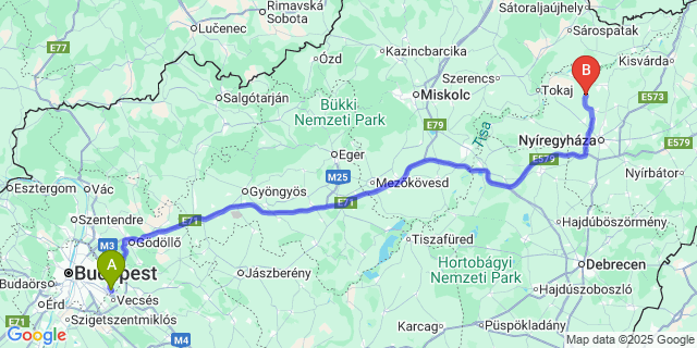Map: Budapest Airport (BUD), Ferihegy, Liszt Ferenc to Buj