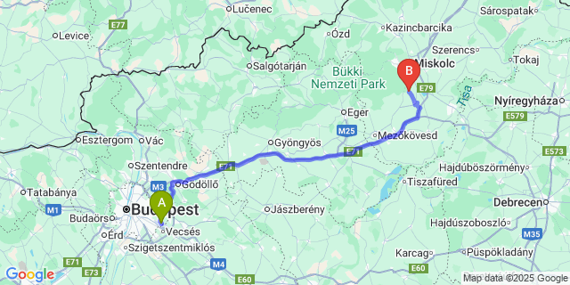 Map: Budapest Airport (BUD), Ferihegy, Liszt Ferenc to Bükkaranyos