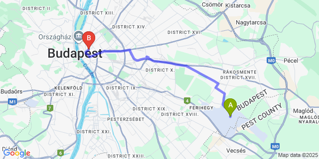 Map: Budapest Airport (BUD), Ferihegy, Liszt Ferenc to Casati Hotel ? Adults Only