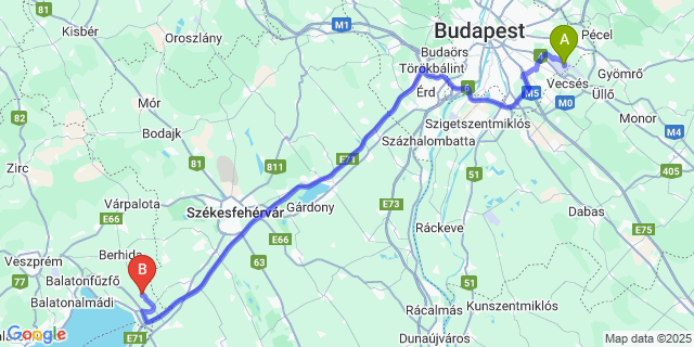 Map: Budapest Airport (BUD), Ferihegy, Liszt Ferenc to Csajág