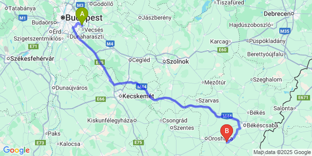 Map: Budapest Airport (BUD), Ferihegy, Liszt Ferenc to Csanádapáca